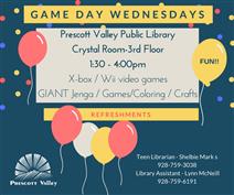 TEENS- Game Day Wednesdays – Library Crystal Room 3rd floor 1:30-4:00pm